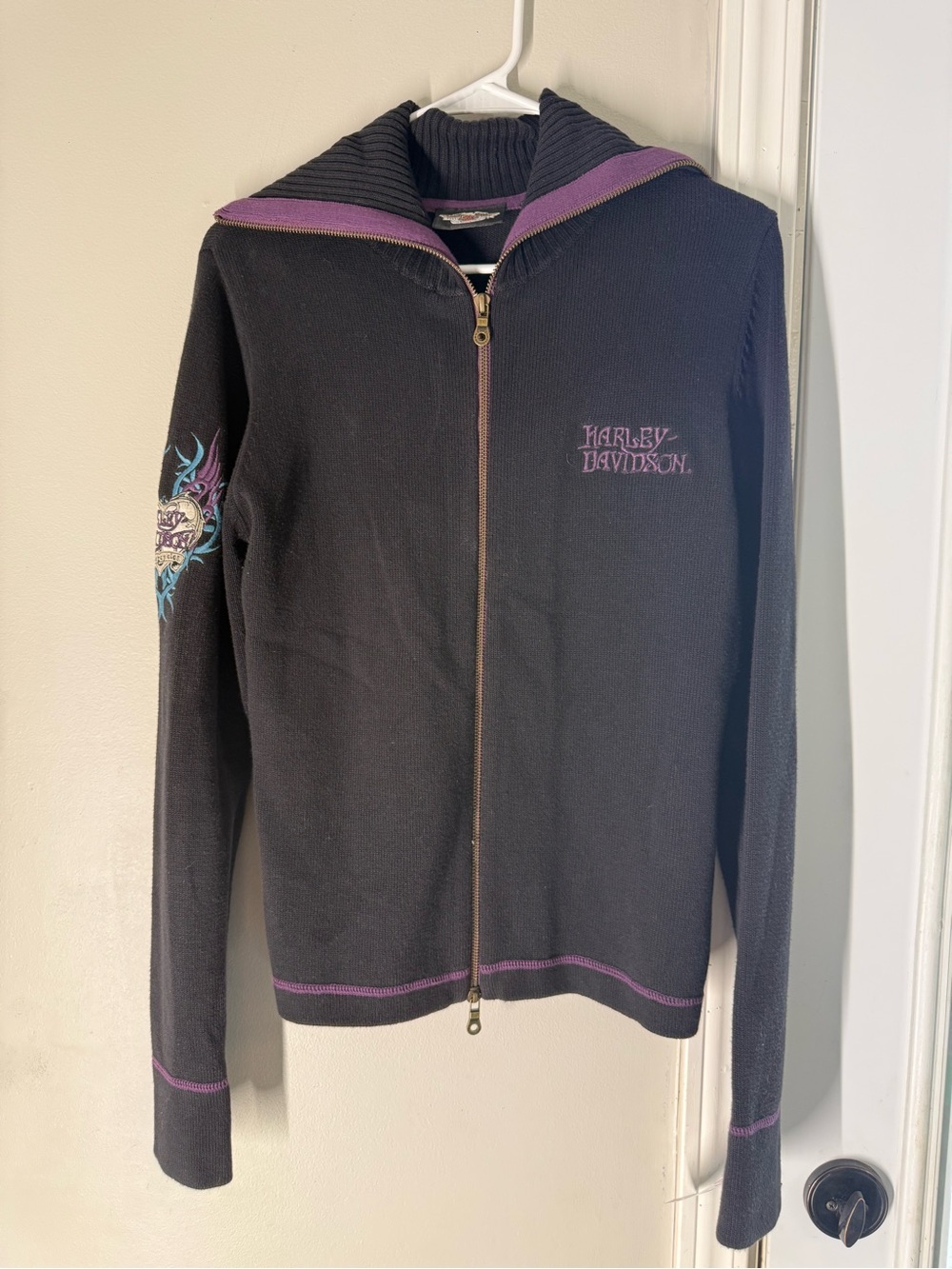 Harley-Davidson Black Zip Hoodie with Purple Accents